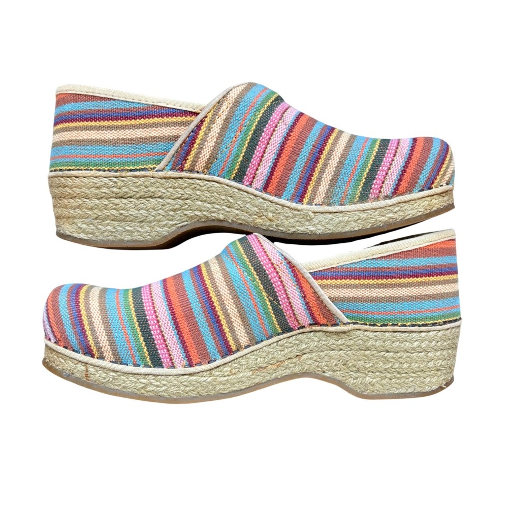 DANSKO Vegan Jute Pro Clogs Rainbow Stripe Espadrille Platform Sz US9.5; EU40